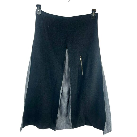 Covelo Boiled Wool Maxi Skirt Women 10 Black Gray Herringbone Plaid Pleat A Line - Picture 1 of 10